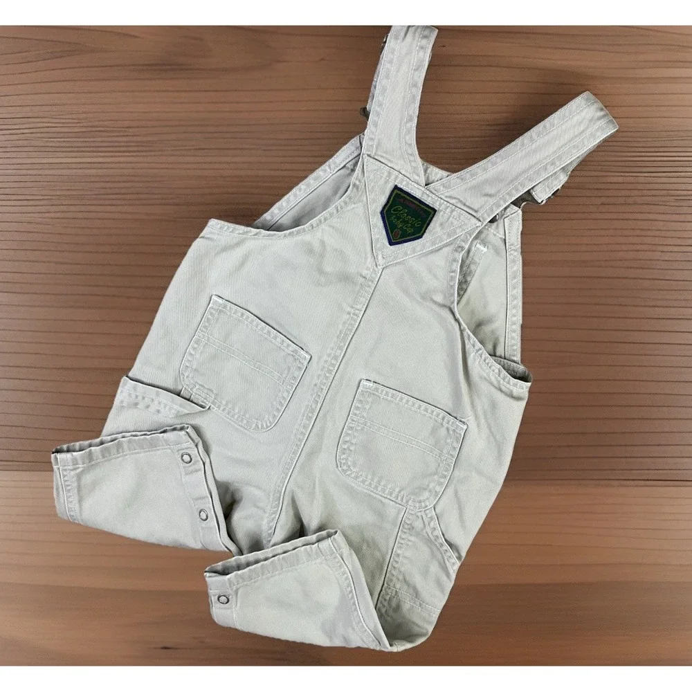 Vintage‎ Y2K Gap Kids Shortalls Short Bib Overalls Denim Beige Baby 6-12 Months